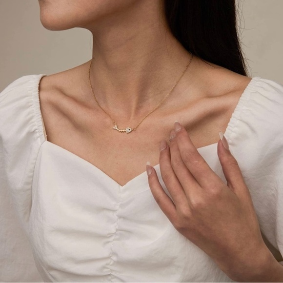 GOLD 18k Fish Bone CZ Chain Necklace - Picture 2 of 3